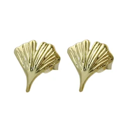 Ohrstecker Ohrringe Ohrschmuck, Ginkgoblatt glänzend, 375 Gold Gelbgold