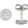Ohrstecker Ohrringe Ohrschmuck Lebensbaum, rund, 925 Silber, rhodiniert teilmatt