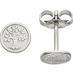 Ohrstecker Ohrringe Ohrschmuck Lebensbaum, rund, 925 Silber, rhodiniert teilmatt