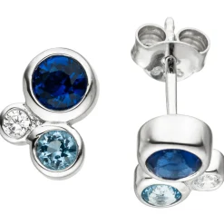 Ohrstecker Ohrringe Ohrschmuck mit blauen weißen hellblauen Zirkonia, 925 Silber
