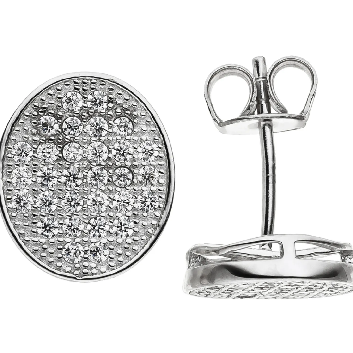 Ohrstecker Ohrringe Ohrschmuck mit weißen Zirkonia, oval, 925 Silber rhodiniert