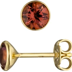 Ohrstecker Ohrringe Ohrschmuck, rosa runde Turmaline, umrahmt in 585 Gelbgold