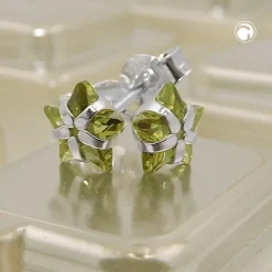 Ohrstecker Ohrringe Ohrschmuck, Stern aus Zirkonia olivengrün, 925 Silber