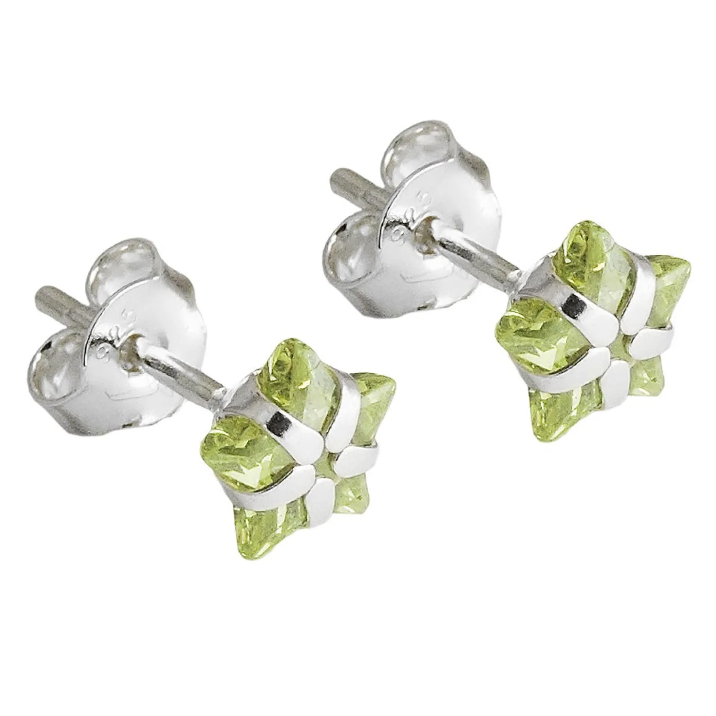 Ohrstecker Ohrringe Ohrschmuck, Stern aus Zirkonia olivengrün, 925 Silber