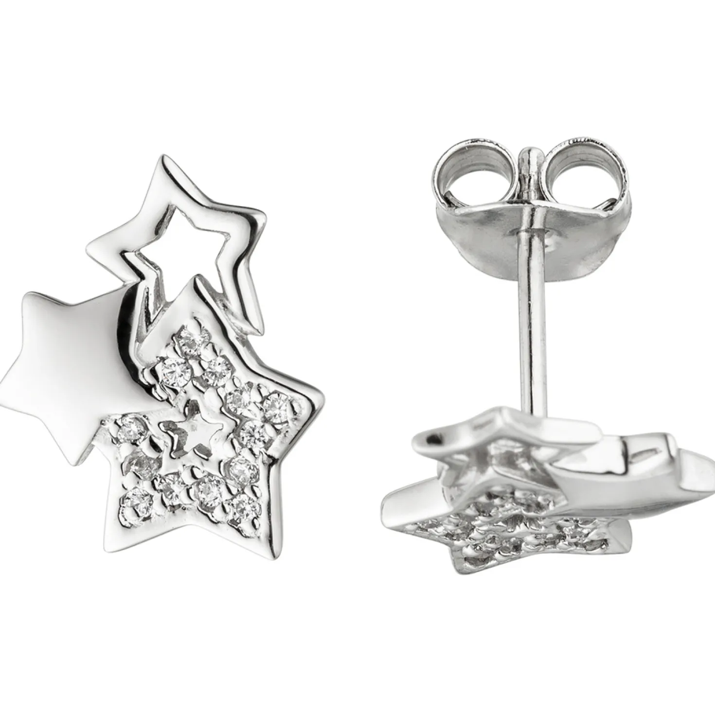 Ohrstecker Ohrringe Ohrschmuck, Sterne Sternchen mit weißen Zirkonia, 925 Silber