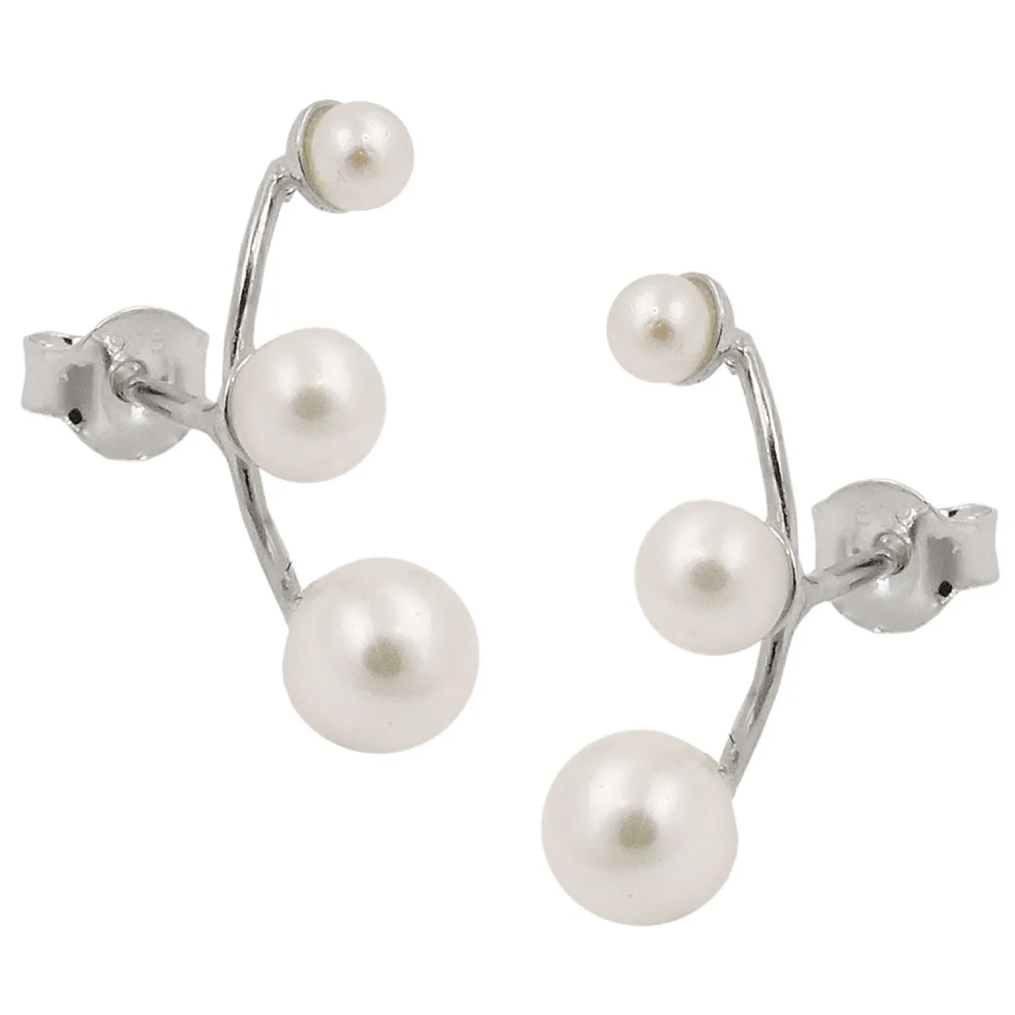 Ohrstecker Ohrringe Perlenohrstecker, 3 weiße Imitat-Perlen, 925 Silber, Damen