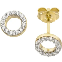 Ohrstecker Ohrringe, Ringform mit Zirkonia, rund, 375 Gold Gelbgold bicolor