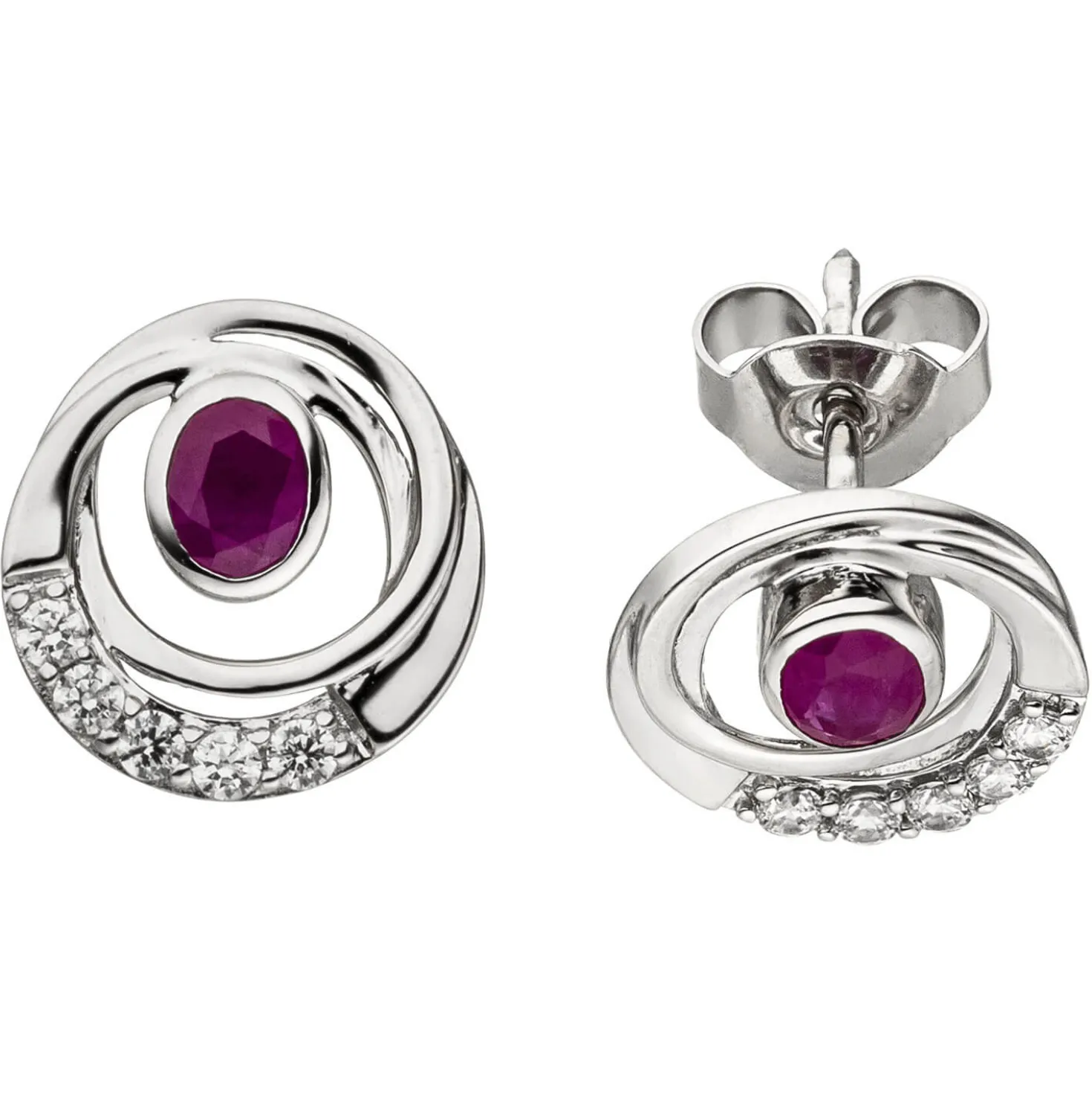 Ohrstecker Ohrringe, rote Rubine weiße Zirkonia 375 Gold Weißgold Ohrschmuck