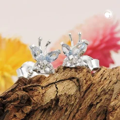 Ohrstecker Ohrringe Schmetterling mit Aquamarin & Zirkonia weiß, 925 Silber