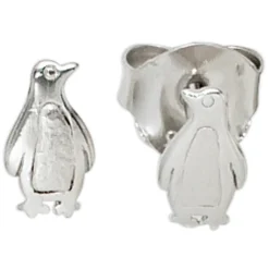 Ohrstecker Ohrringe Stecker Pinguin 925 Silber glänzend teilmatt Kinder
