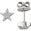 Ohrstecker Ohrringe Sternchen mit 32 Diamanten 0.08Ct W/SI 585 Gold Weißgold