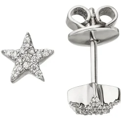 Ohrstecker Ohrringe Sternchen mit 32 Diamanten 0.08Ct W/SI 585 Gold Weißgold