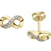 Ohrstecker Ohrringe Unendlichkeit 8 Infinity, weiße Zirkonia 375 Gold Gelbgold