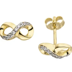 Ohrstecker Ohrringe Unendlichkeit 8 Infinity, weiße Zirkonia 375 Gold Gelbgold