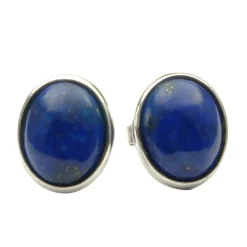 Ohrstecker Ohrschmuck aus Lapis-Lazuli & 925 Silber rhodiniert oval dunkel-blau