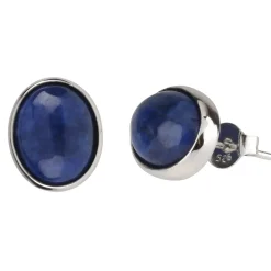 Ohrstecker Ohrschmuck aus Lapis-Lazuli & 925 Silber rhodiniert oval dunkel-blau
