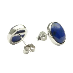 Ohrstecker Ohrschmuck aus Lapis-Lazuli & 925 Silber rhodiniert oval dunkel-blau