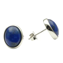 Ohrstecker Ohrschmuck aus Lapis-Lazuli & 925 Silber rhodiniert oval dunkel-blau