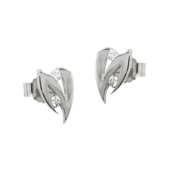 Ohrstecker Ohrschmuck in Zick-Zack Form mit weißen Zirkonia, 585 Weißgold