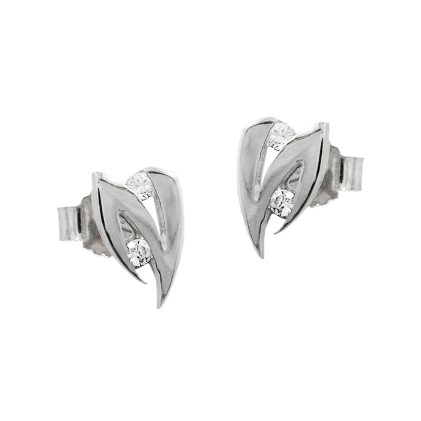 Ohrstecker Ohrschmuck in Zick-Zack Form mit weißen Zirkonia, 585 Weißgold