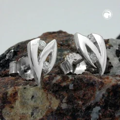 Ohrstecker Ohrschmuck in Zick-Zack Form mit weißen Zirkonia, 585 Weißgold