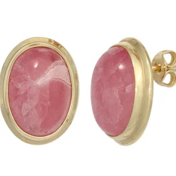 Ohrstecker Ohrschmuck mit Rhodochrosit oval rosé-pink 585 Gold Gelbgold