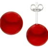 Ohrstecker Ohrschmuck mit roten Muschelkern-Perlen 10mm Kugel 925 Silber Damen