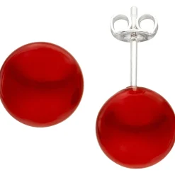Ohrstecker Ohrschmuck mit roten Muschelkern-Perlen 10mm Kugel 925 Silber Damen