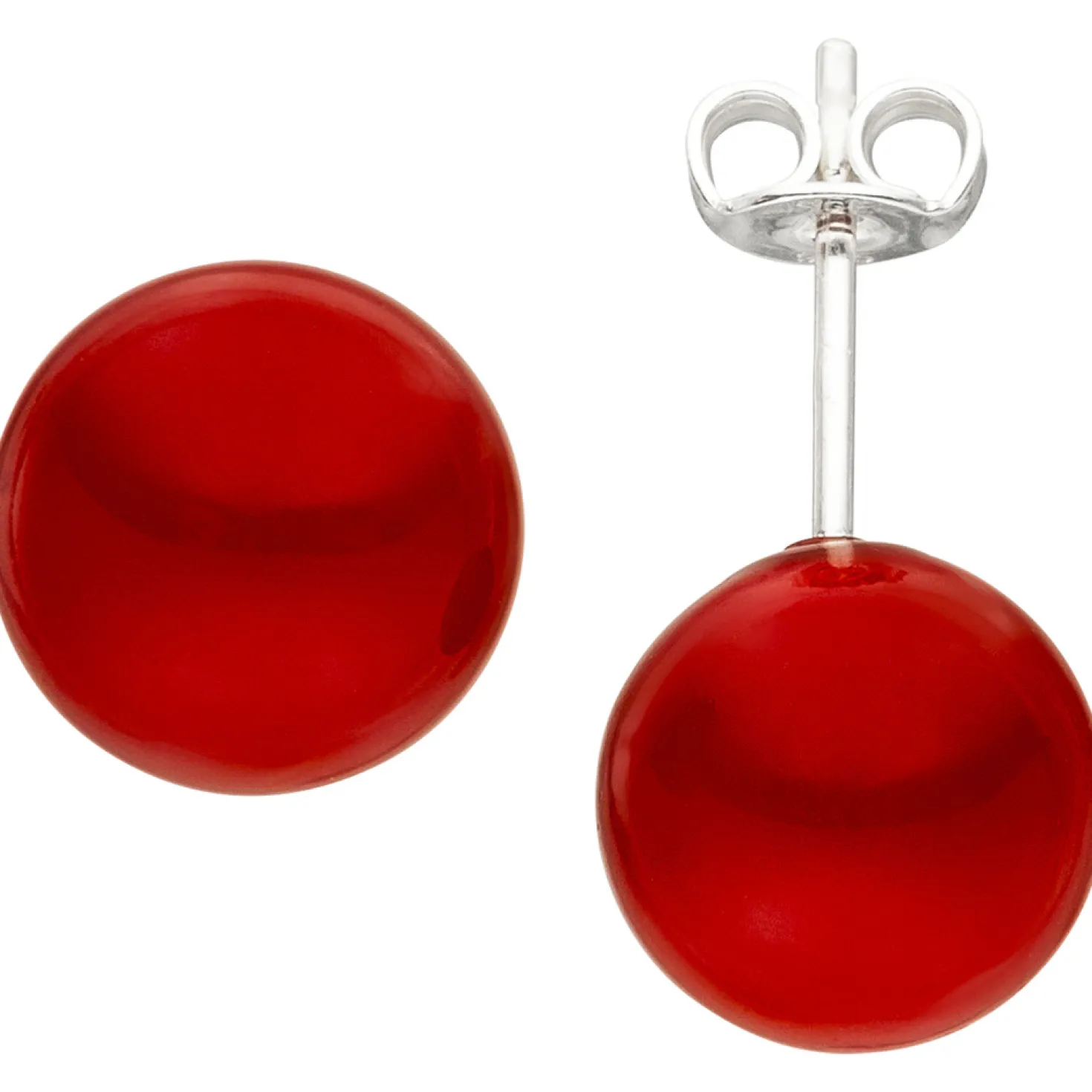Ohrstecker Ohrschmuck mit roten Muschelkern-Perlen 10mm Kugel 925 Silber Damen