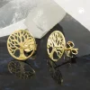 Ohrstecker Ohrschmuck 10mm Lebensbaum glänzend, rund, 375 Gold Gelbgold
