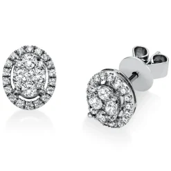 Ohrstecker Oval aus 750 Gold Weißgold 56 Diamanten 0,45ct TW-SI 9x7,4mm