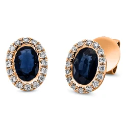 Ohrstecker Oval aus 750 Rotgold 2 Saphire 1,2ct blau 32 Brillanten 0,14ct TW-SI