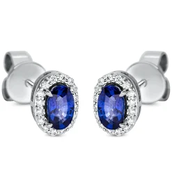 Ohrstecker Oval aus 750 Weißgold 2 Saphire 0,64ct blau 32 Brillanten 0,09ct TW-SI