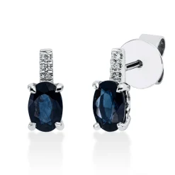 Ohrstecker Oval aus 750 Weißgold 2 Saphire 1,14ct blau 6 Brillanten 0,03ct TW-SI