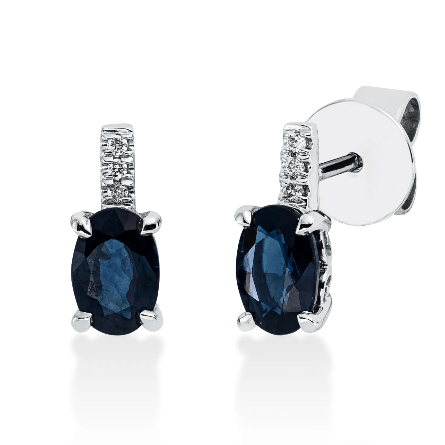 Ohrstecker Oval aus 750 Weißgold 2 Saphire 1,14ct blau 6 Brillanten 0,03ct TW-SI