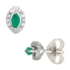 Ohrstecker oval 7,1x4,8mm aus 375 Gold Weißgold 2 grüne Smaragde & 12 Diamanten