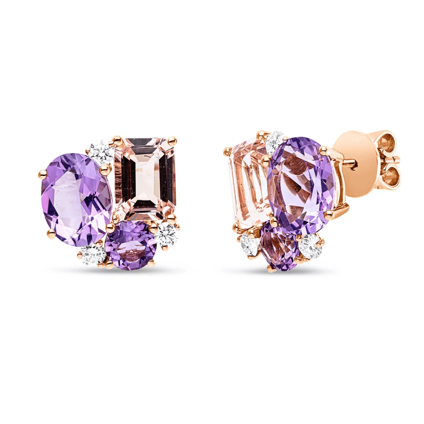 Ohrstecker 750 Rotgold 6 Morganite 7,3ct rosa 6 Brillanten 0,42ct TW-SI 12,9x13,6mm