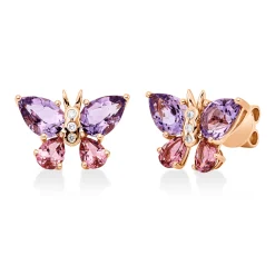 Ohrstecker 750 Rotgold 8 Turmaline 3,5ct pink 6 Brillanten 0,05ct TW-SI 10,4x14,8mm