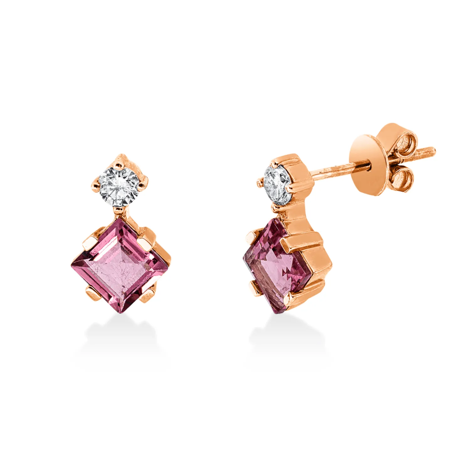 Ohrstecker 750 Rotgold 2 Turmaline 1,38ct pink 2 Brillanten 0,2ct TW-SI 11x6,8mm