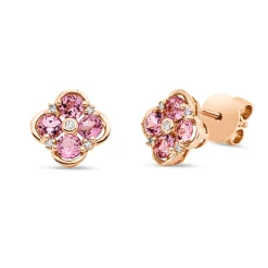 Ohrstecker 750 Rotgold 8 Turmaline 1ct pink 10 Brillanten 0,07ct TW-SI 9,5x9,5mm