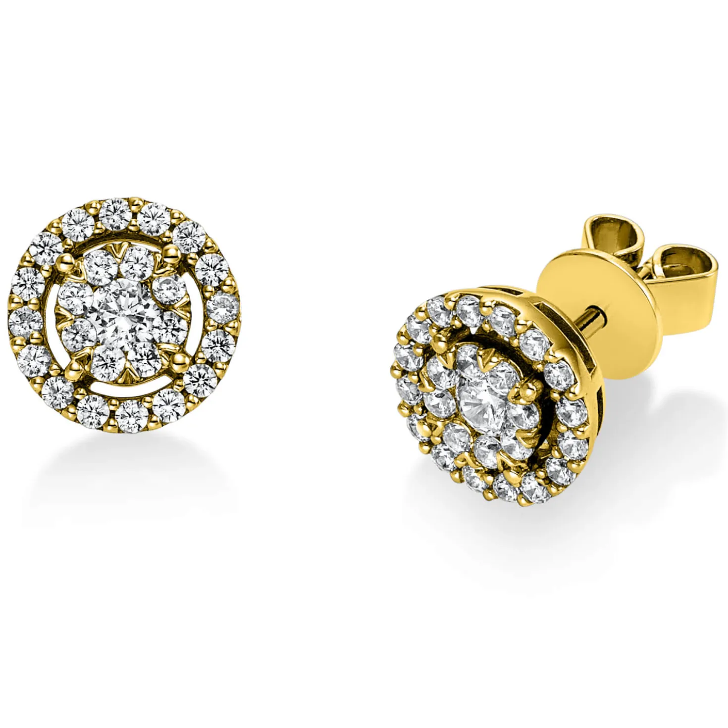 Ohrstecker rund aus 750 Gold Gelbgold 50 Diamanten 0,6ct TW-SI Ø8,3mm