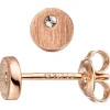 Ohrstecker rund mit Zirkonia 925 Silber rotgold vergoldet matt gebürstet Damen