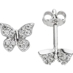 Ohrstecker Schmetterlinge mit weißen Zirkonia, 925 Silber Ohrringe Ohrschmuck