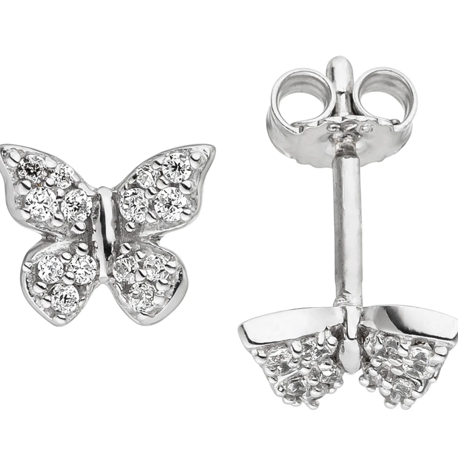 Ohrstecker Schmetterlinge mit weißen Zirkonia, 925 Silber Ohrringe Ohrschmuck
