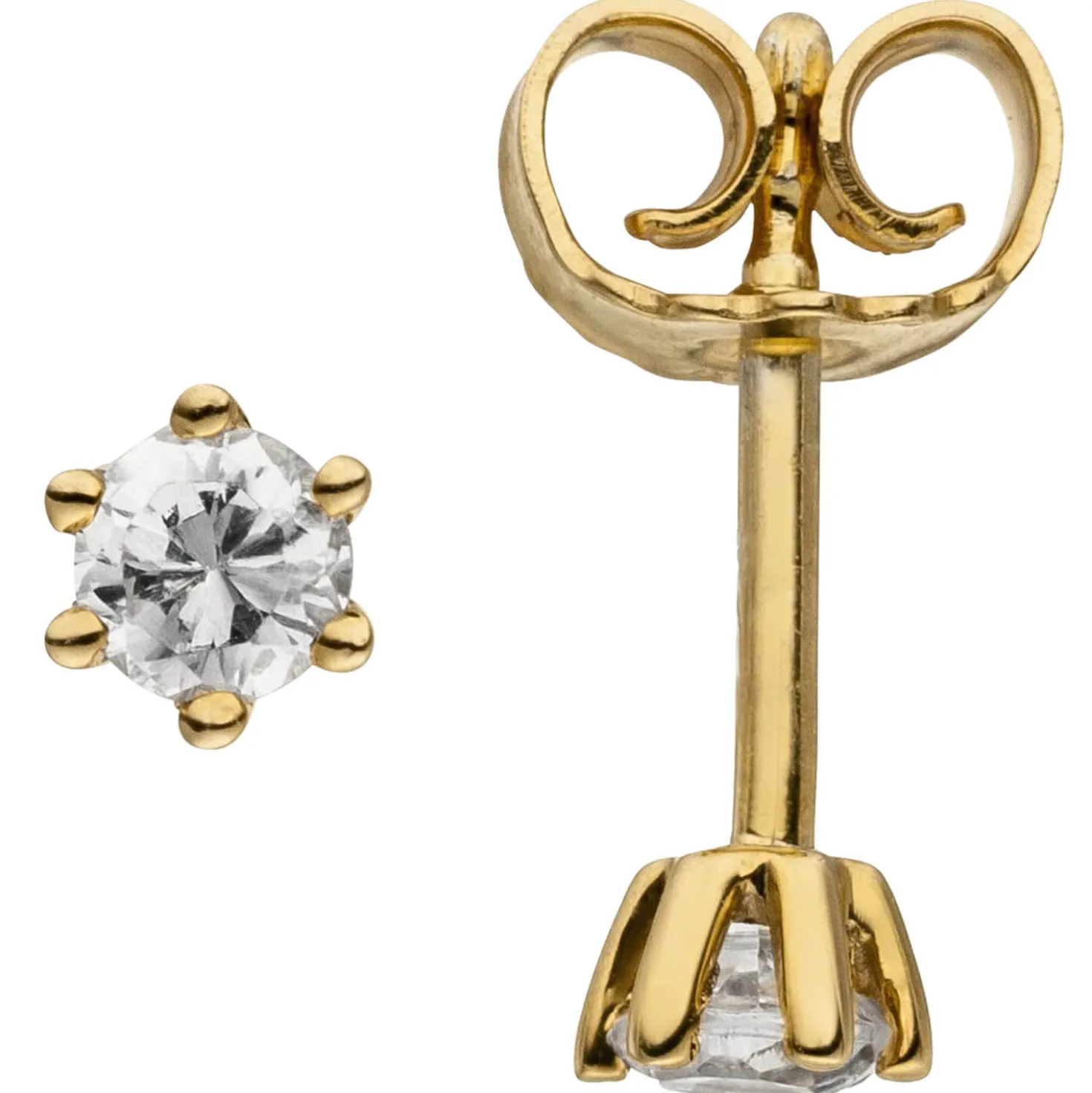 Ohrstecker Solitär Ohrringe 2 Diamanten 0.14Ct W/SI schlicht 585 Gold Gelbgold