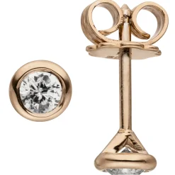 Ohrstecker Solitär Ohrringe mit 2 Diamanten 0.14Ct 585 Gold Rotgold