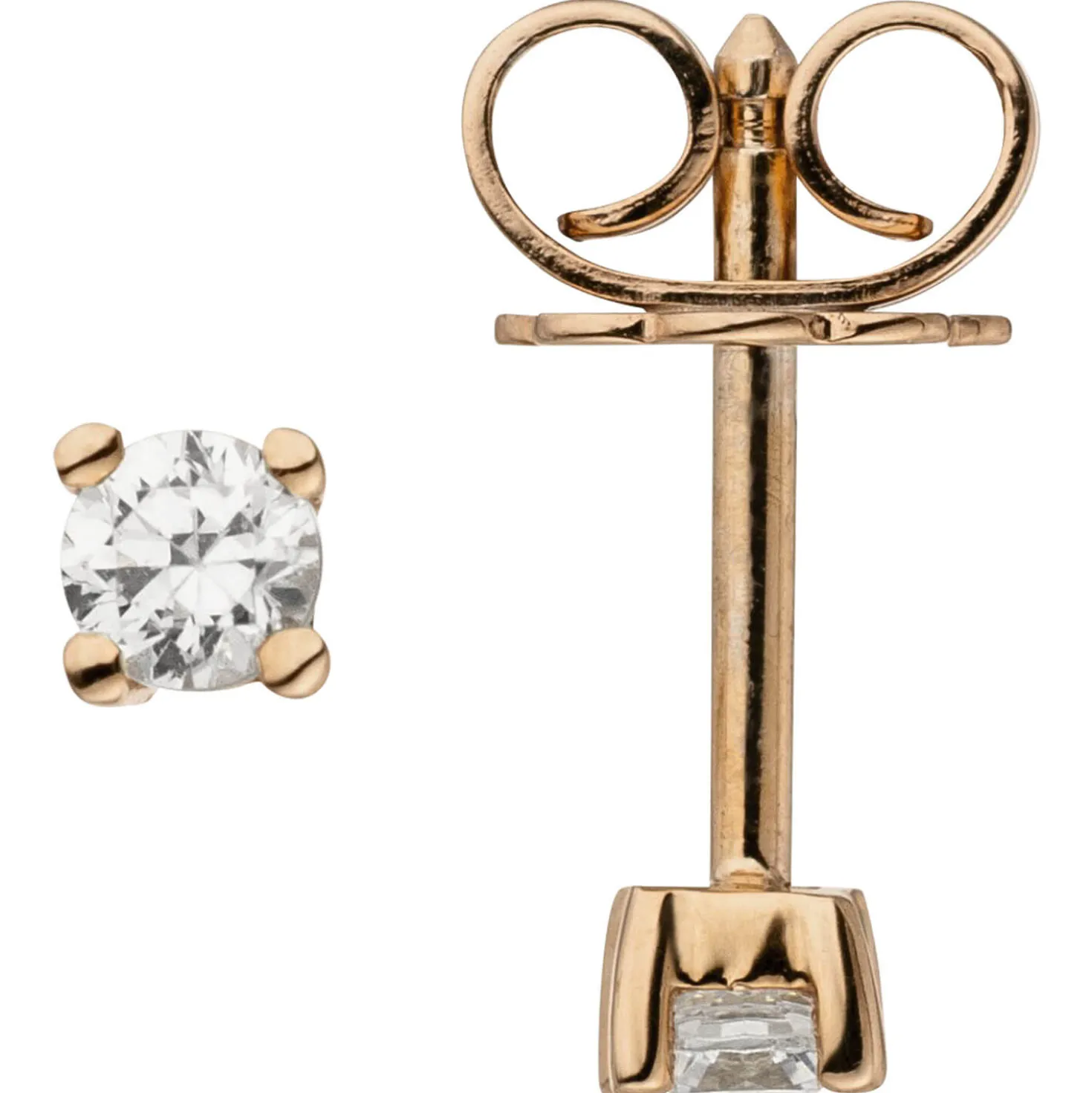 Ohrstecker Solitär Ohrringe mit 2 Diamanten 0.14Ct 585 Rotgold Rosegold
