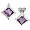 Ohrstecker Stecker Amethyst & 4 Diamanten 0.02Ct W/SI Brillanten 585 Weißgold