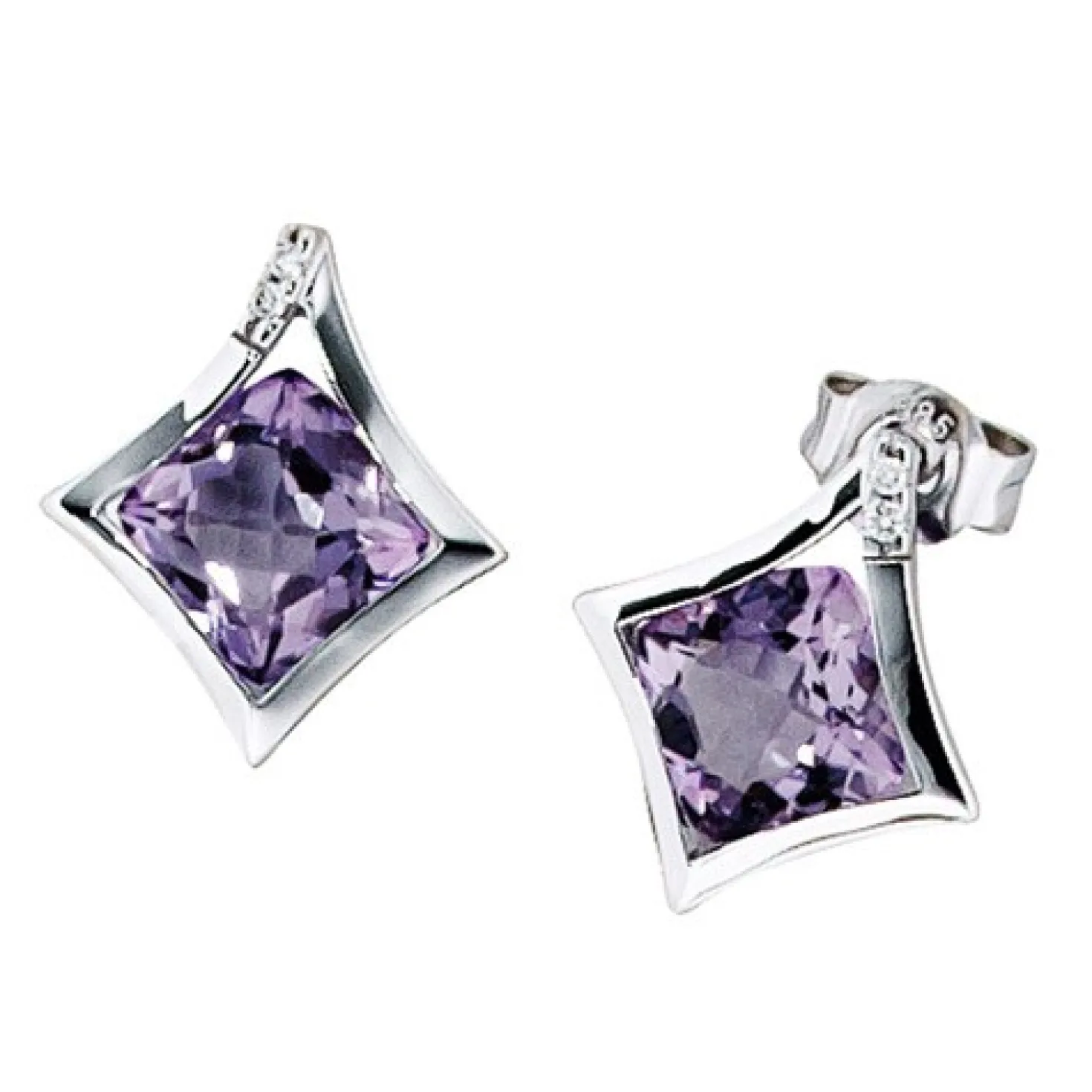 Ohrstecker Stecker Amethyst & 4 Diamanten 0.02Ct W/SI Brillanten 585 Weißgold