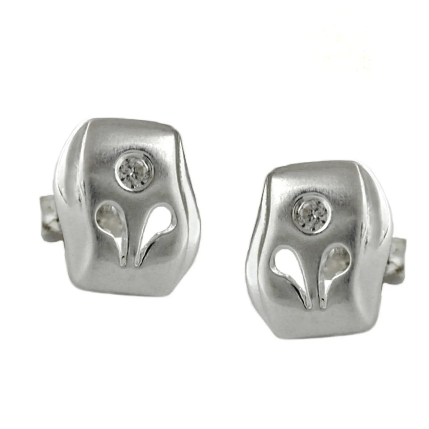 Ohrstecker Stecker aus 925 Silber, matt, mit Zirkonia weiß, Damen